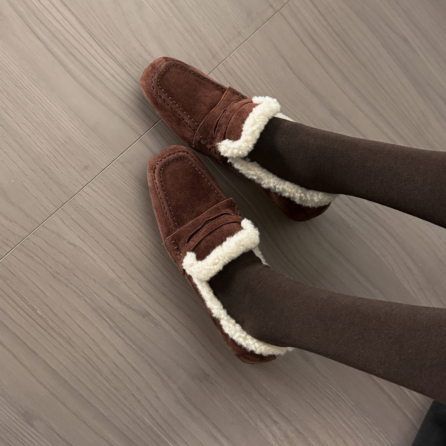 2cm磨砂真皮毛毛勃肯鞋女2025新款冬季外穿一脚蹬乐福鞋保暖单鞋 - 图1