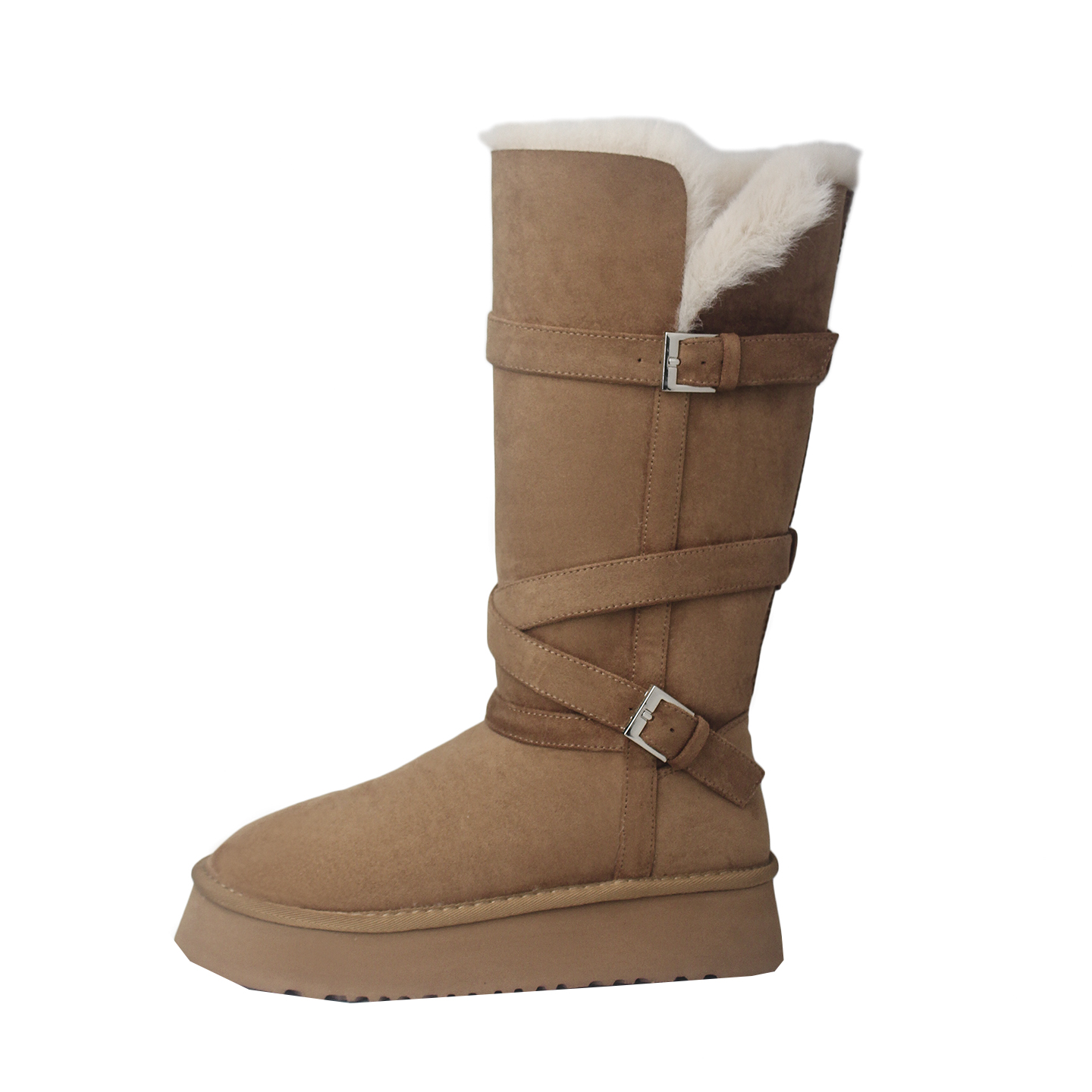 4.5cm圆头保暖厚底东北棉鞋女冬季两穿加绒加厚毛毛长筒靴雪地靴 - 图3