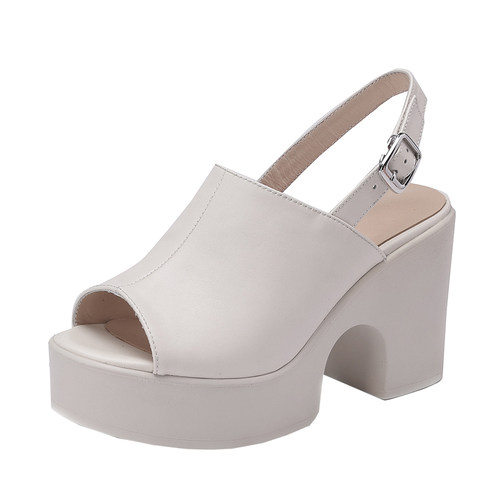 鱼嘴罗马鞋女真皮夏超高跟小个子增高凉鞋露趾防水台配裙子松糕鞋 - 图3