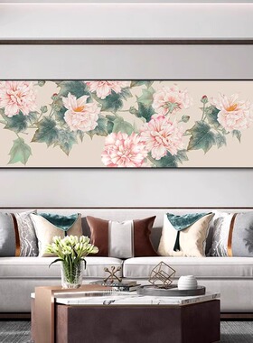 装饰画壁画花沙发国画背景墙客厅开新花卉中式牡丹花横款挂画富贵