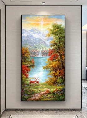 客厅装饰画玄关正对门东墙挂画新款2026旭日东升靠山图山水画壁画