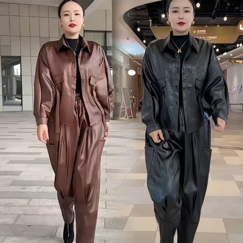 高端休闲套装女加绒秋冬新款时尚妈妈装气质翻领开衫哈伦裤套装女,淘宝优惠券,粉丝福利购,淘宝优惠卷