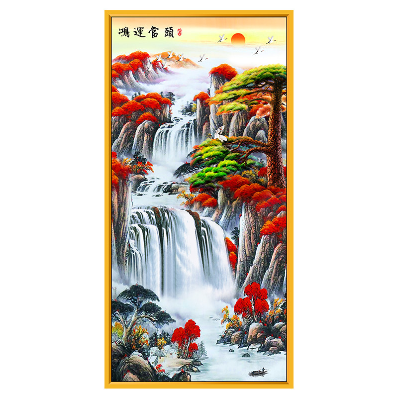 山水贴画竹报平安风景玄关竖图轻奢鸿运当头自粘墙画贴纸背景墙画_虎窝淘