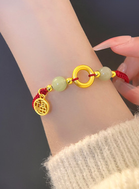 沙金古法金福牌手绳女生秋冬