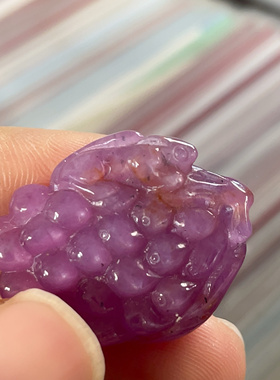 天然无烧无注胶红宝石原石雕刻挂件葡萄蝙蝠如意大业有成吊坠高定