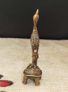 仿古风松鹤延年鳌头包浆纯黄铜