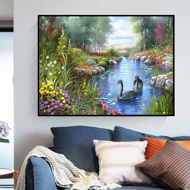 钻石画2025新款田园唯美风景天鹅湖5d贴钻十字绣客厅餐厅卧室满钻,淘宝优惠券,粉丝福利购,淘宝优惠卷