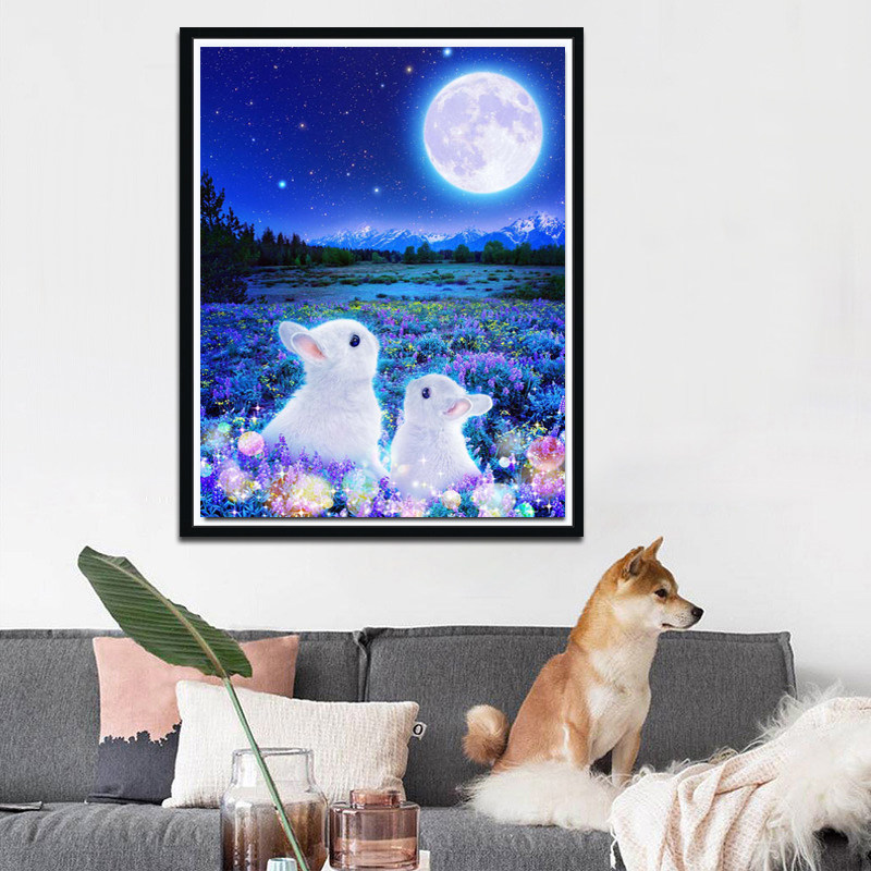 卡通动物月亮兔子5d贴钻十字绣2025新款可爱儿童房卧室钻石画满钻,淘宝优惠券,粉丝福利购,淘宝优惠卷