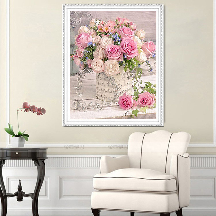 玫瑰花卉钻石画2025新款客厅餐厅贴钻十字绣现代简约小幅花瓶满钻,淘宝优惠券,粉丝福利购,淘宝优惠卷