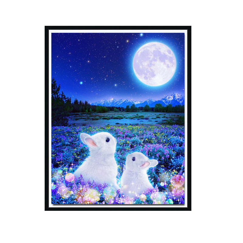 卡通动物月亮兔子5d贴钻十字绣2025新款可爱儿童房卧室钻石画满钻,淘宝优惠券,粉丝福利购,淘宝优惠卷