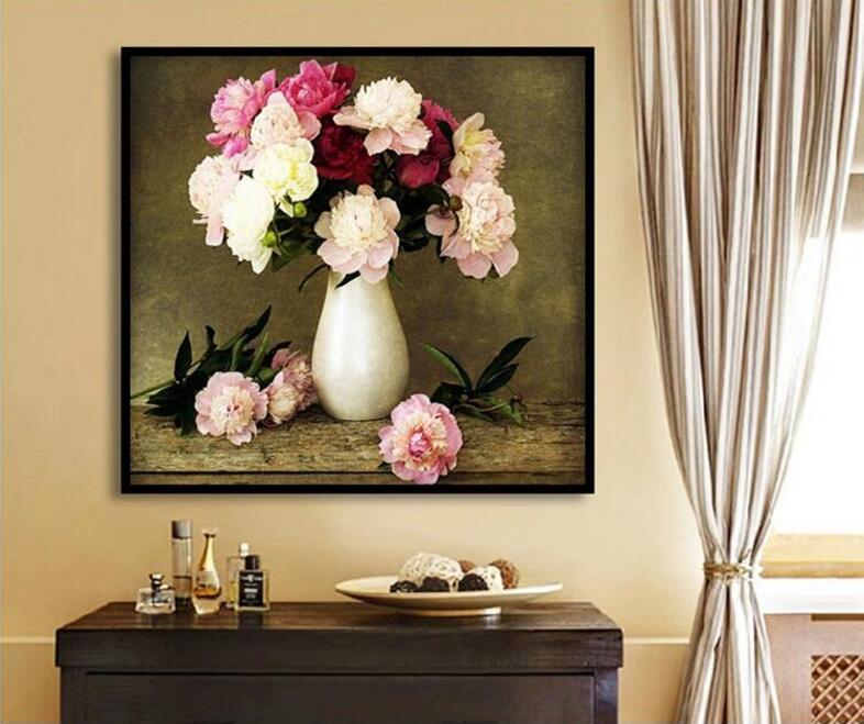 高级欧式花瓶钻石画牡丹花卉5d手工点贴钻十字绣客厅卧室餐厅满钻,淘宝优惠券,粉丝福利购,淘宝优惠卷