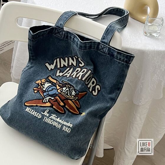 Denim canvas bag Xifanni shoulder bag embroidered American style