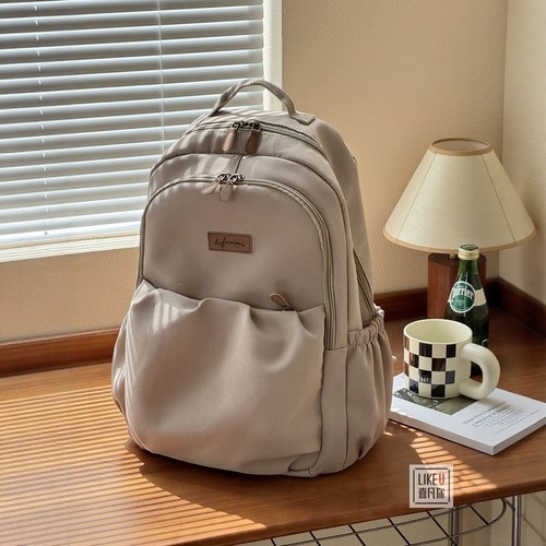 原创自制日韩简约拉链加厚电脑双肩背包大学高中书包校园通勤书包 - 图0