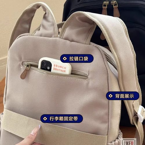 原创自制日韩简约拉链加厚电脑双肩背包大学高中书包校园通勤书包 - 图3