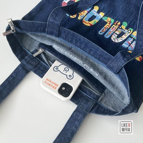 原创自制Thailand牛仔包袋ins韩版休闲潮酷帆布百搭手提单肩女包 - 图2