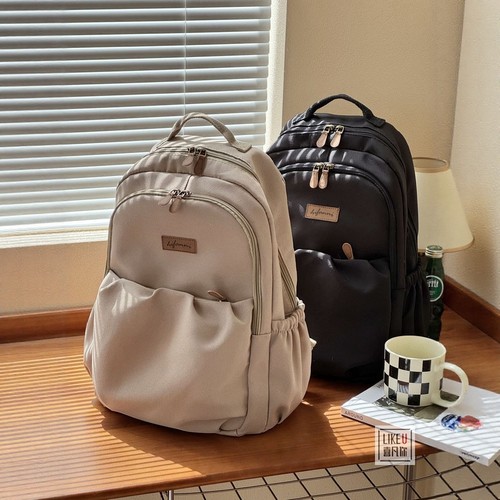 原创自制日韩简约拉链加厚电脑双肩背包大学高中书包校园通勤书包 - 图1