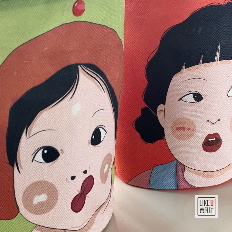 原创设计可爱女孩插画水桶手提帆布托特包创意搞怪学生便当餐盒包 - 图0