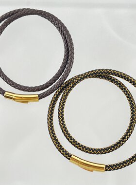 5MM皮绳钢丝双圈手绳挂绳粗款XL自粘半成品金色按扣串珠颈绳项链