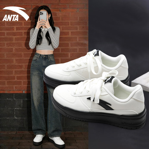 安踏板鞋女鞋2026新款春季厚底增高运动休闲鞋百搭潮小白鞋熊猫鞋 - 图2