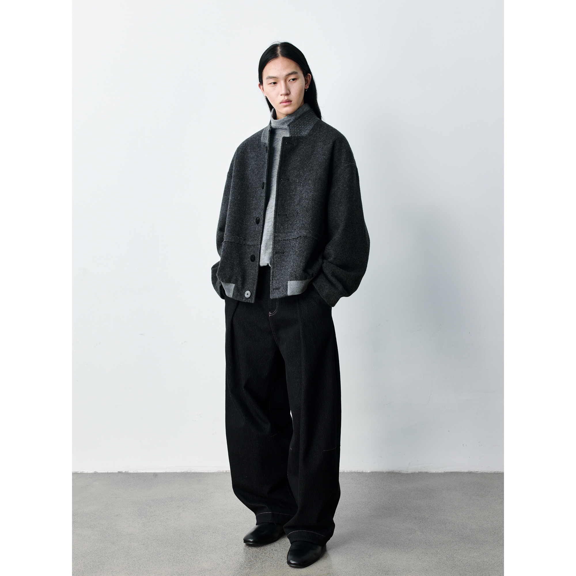 GRAINMUSTARD 「Fleece Jacket」 绒感羊毛拼色毛边夹克外套 - 图1