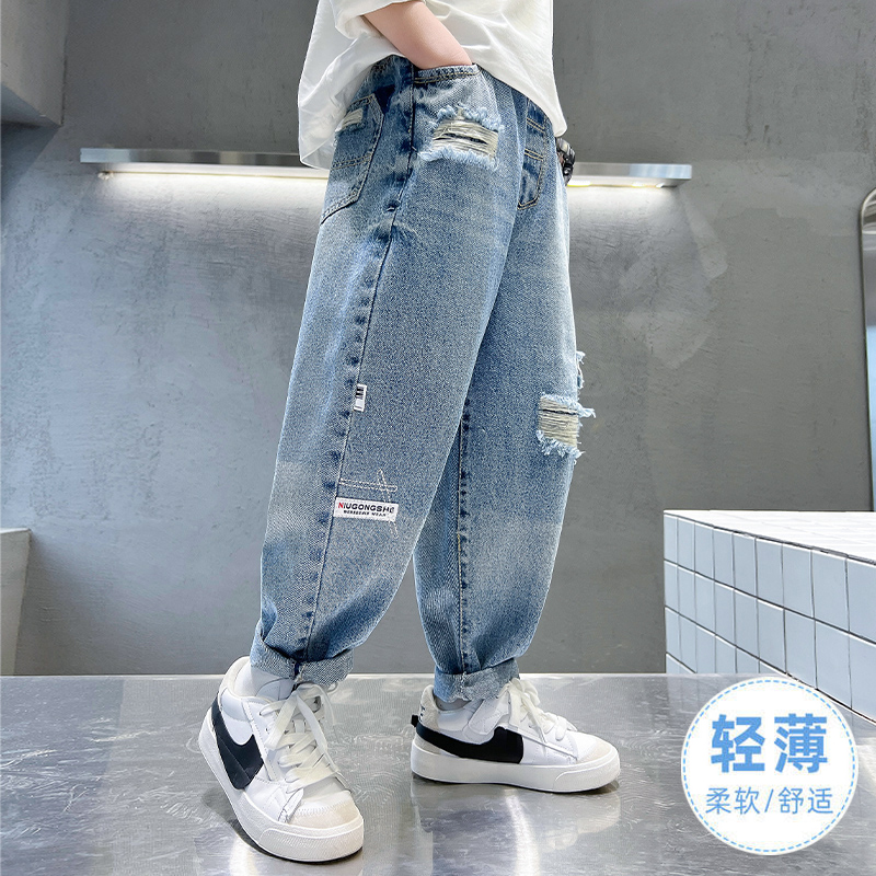 童装男童春秋破洞牛仔裤2025新款儿童中大童男孩宽松夏季薄款长裤 - 图2