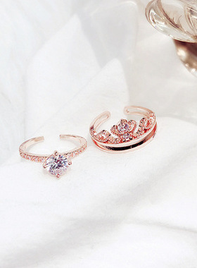 小香风五瓣花微镶锆石开口戒指