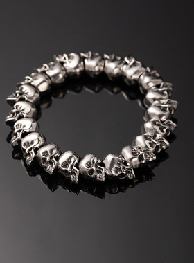 欧美夸张复古朋克骷髅头手链个性小众男士手饰品潮酷暗黑金属手串