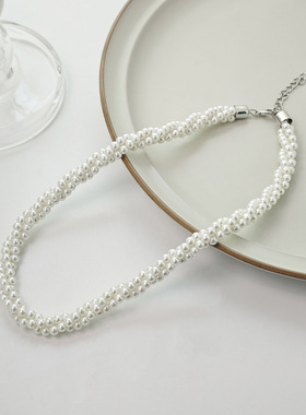 法式复古珍珠项链女迷你小米珠串珠多层缠绕麻花轻奢高级感锁骨链