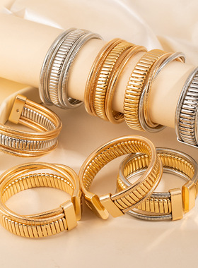 欧美冷淡风多层开口缠绕手镯女