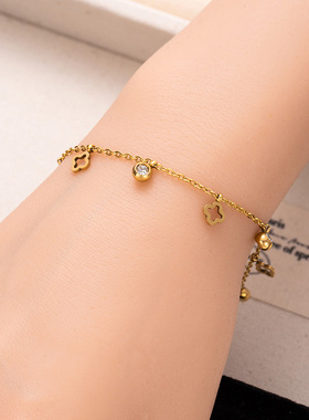 韩国简单超仙四叶爱心星星月亮镶钻细手链女复古港风显瘦手饰手串