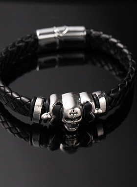 高档皮质男士手环跨境爆款朋克风皮革嘻哈手链潮酷霸气虎头手饰女