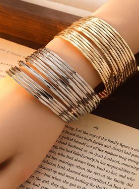 冷淡风跨境热卖多层波纹C形开口手镯男女潮酷嘻哈手环冷淡风手饰