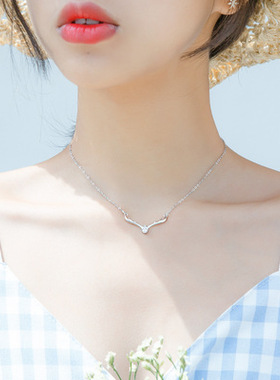 时尚风鹿角吊坠锁骨链