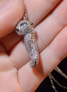 性感霸气满钻豹子项链玫瑰金短款