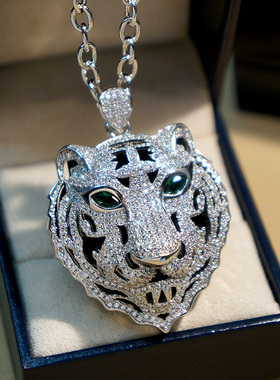 嘻哈风型男老虎头满钻欧美项链