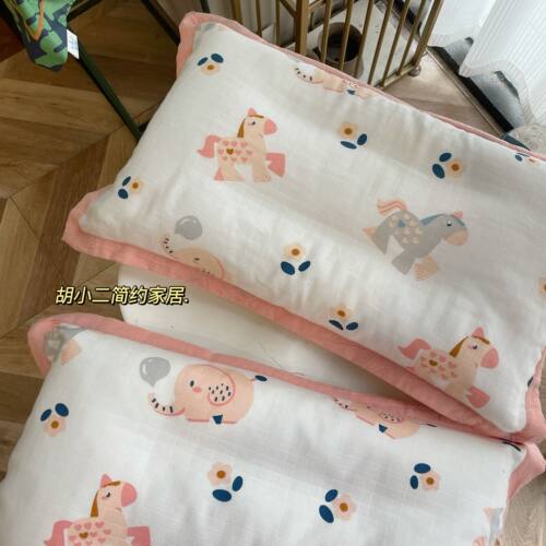A类卡通儿童全棉双层纱布枕头套幼儿园宝宝乳胶枕记忆枕枕套30x50 - 图0