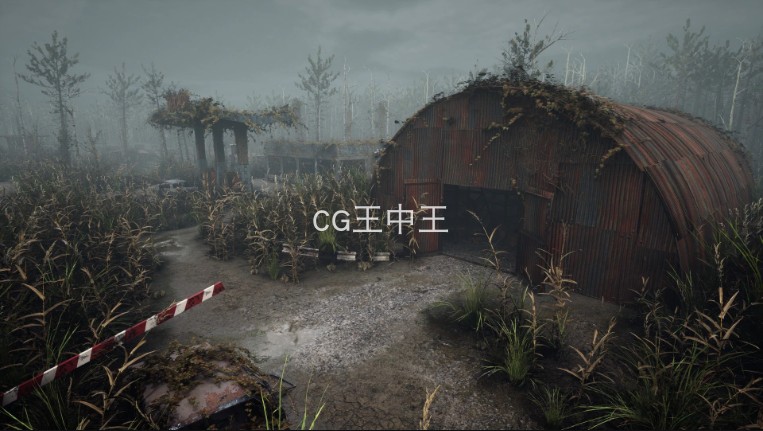 虚幻5UE5末日废弃破旧加油站工厂火车浓雾青苔淹没迷失环境场景 - 图0