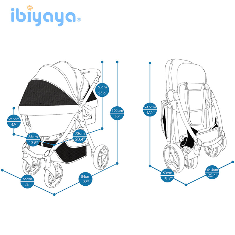 台湾ibiyaya双开敞篷寵物推車FS2102头等舱升级版宠物手推车30KG - 图2