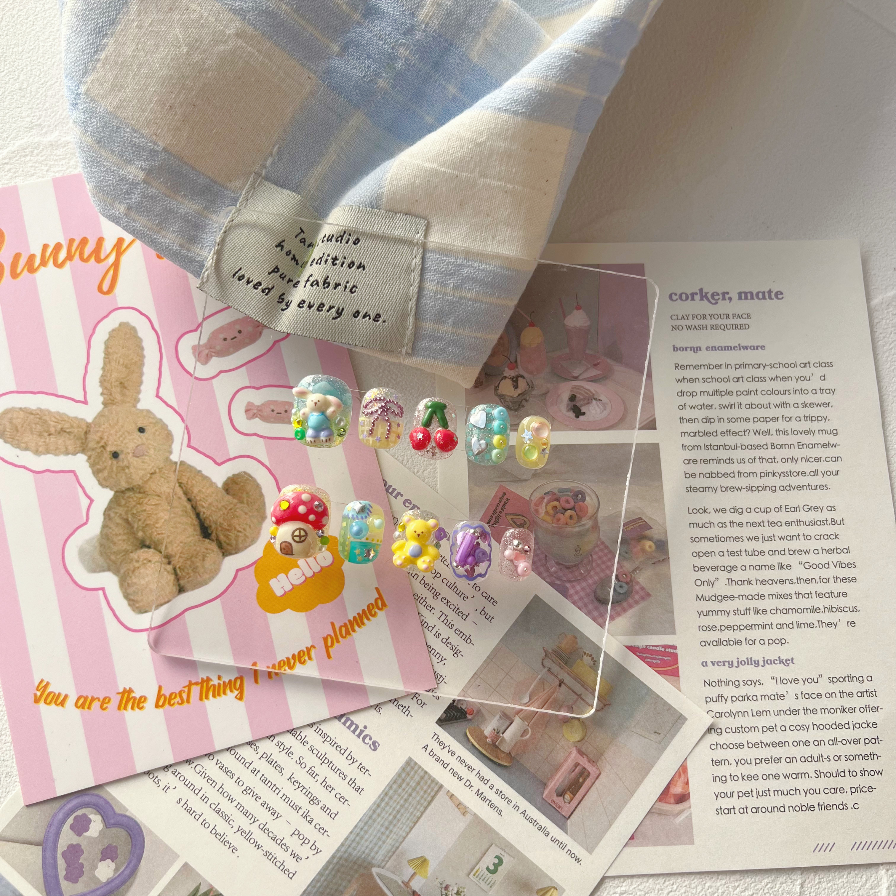 新款纯手工粉色蘑菇小兔子樱桃小熊爱心ins风可爱立体穿戴甲,淘宝优惠券,粉丝福利购,淘宝优惠卷