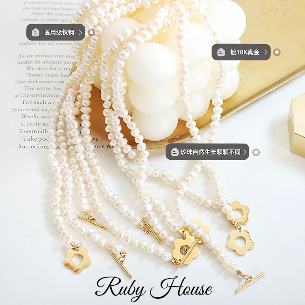 RUBY HOUSE｜法式巴洛克天然淡水珍珠花朵OT扣项链手链众轻奢首饰 - 图1