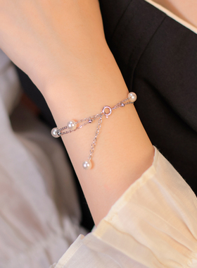 自留款正圆无暇施家珍珠手链气质礼物女手串可调节双层满天星手工