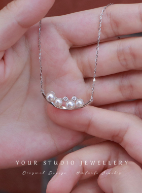 设计款日系超亮珍珠纯银S925项链小巧精致气质小众高级感锁骨链