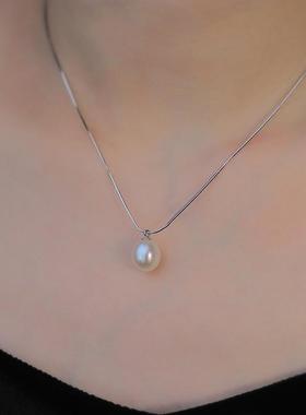 《极光》天然水滴珍珠锁骨链纯银S925蛇骨链硅胶珠调节气质女礼物