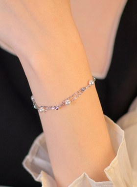 正品满天星施家超亮珍珠双层手链可调节礼物女气质优雅自制手串