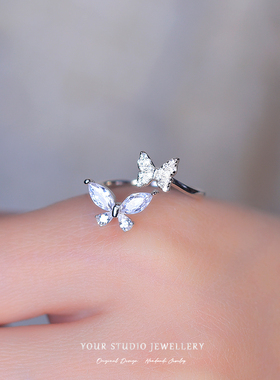 特别灵动的蝴蝶戒指！立体设计正品S925纯银可调节戒子礼物女闪耀