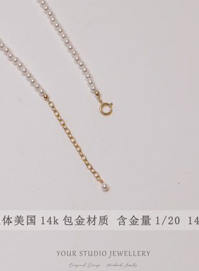 奥地利施家珍珠项链美产14k注金锁骨链极简主义原创设计气质礼物