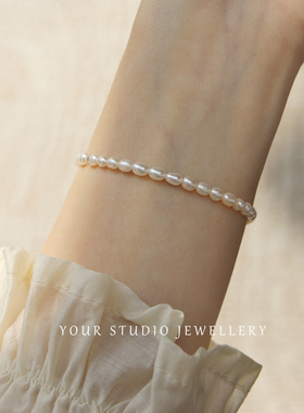 正品极细迷你天然淡水珍珠手链手串弹力绳叠戴礼物不掉皮女简约