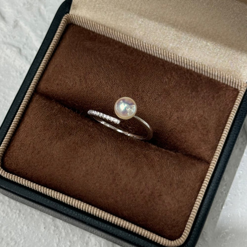YOUR日系纯银天女akoya珍珠戒指可调节高级感礼物S925正圆无暇 - 图0