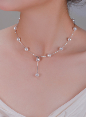 华丽千金大尺寸满天星高级感正圆施家珍珠项链锁骨链礼物女气质