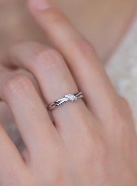 《同心结》轻奢通体S925纯银戒指可调节超闪微镶锆石礼物女简约